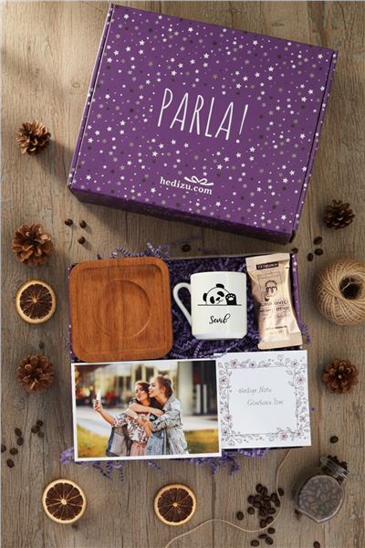 Hello Panda Hediye Kutusu - Kişiye Özel Türk Kahvesi Fincanı, Türk Kahvesi 6 Gr, Fotoğraf 1 Adet