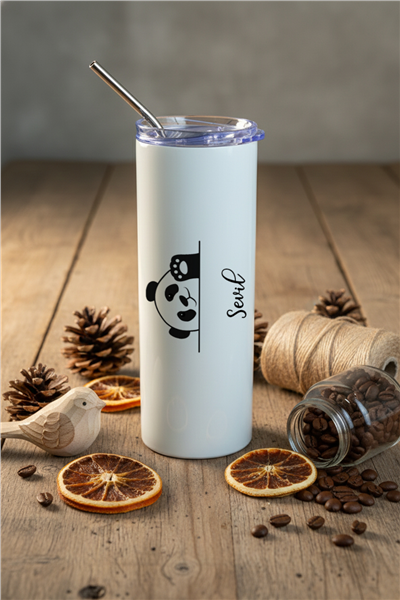 Hello Panda Kişiye Özel Pipetli Çelik Termos