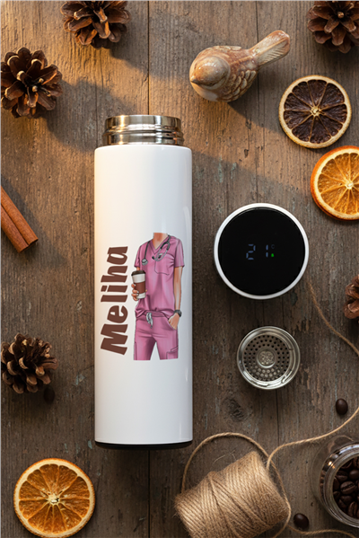 Hemşire Hediye Kutusu - Kişiye Özel Dijital Göstergeli Termos, Kulaklık, Bere, Altıgen Fotoğraf Çerçevesi