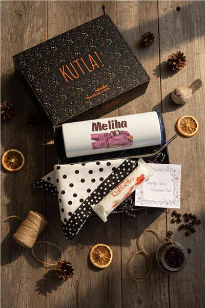 Hemşire Hediye Kutusu - Kişiye Özel Pipetli Çelik Termos, Fular, Çikolata Ferrero Rocher Raffaello