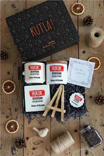 Hukukçulara Hediye Hediye Kutusu - Kişiye Özel T Kupa, Seramik Kalemlik, Dekoratif Taş İsimlik, Güneş Anahtarlık