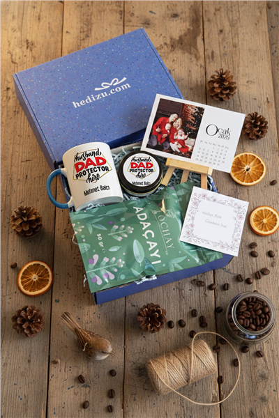 Husbanda Dad Protector Hero Hediye Kutusu - Kişiye Özel Kupa Standart, Bitki Çayı, Takvim, Mum