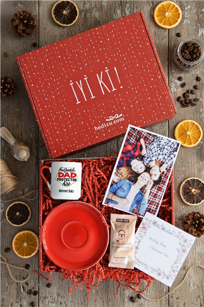 Husbanda Dad Protector Hero Hediye Kutusu - Kişiye Özel Türk Kahvesi Fincanı, Türk Kahvesi 6 Gr, Fotoğraf 1 Adet