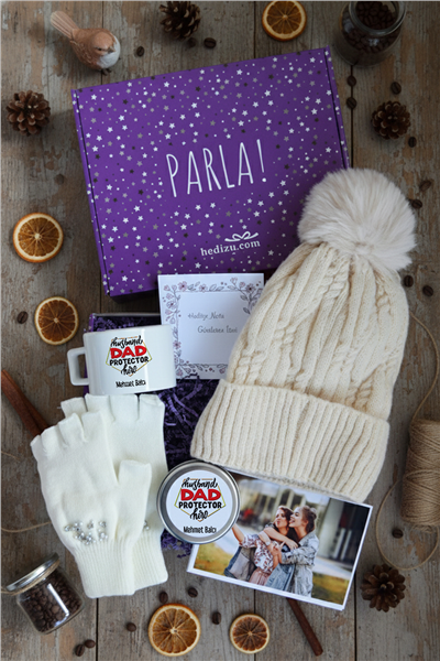 Husbanda Dad Protector Hero Hediye Kutusu - Kişiye Özel Lüks Fincan, Bere, Eldiven, Mum, Fotoğraf 10 Adet