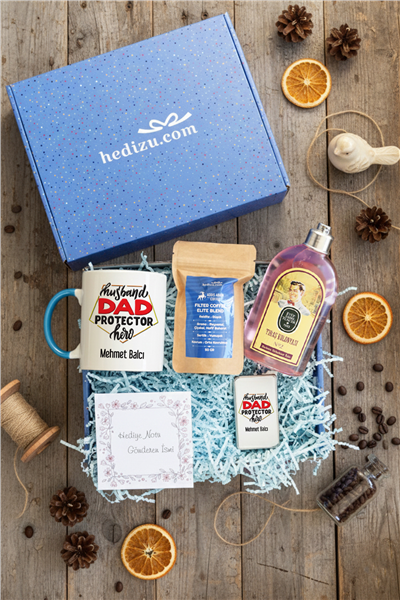 Husbanda Dad Protector Hero Hediye Kutusu - Kişiye Özel Kupa Standart, Traş Kolonyası, Çakmak, Filtre Kahve