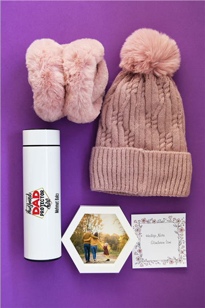 Husbanda Dad Protector Hero Hediye Kutusu - Kişiye Özel Dijital Göstergeli Termos, Kulaklık, Bere, Altıgen Fotoğraf Çerçevesi