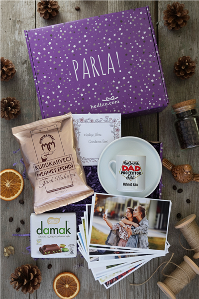 Husbanda Dad Protector Hero Hediye Kutusu - Kişiye Özel Türk Kahvesi Fincanı, Türk Kahvesi, Damak Çikolata, Fotoğraf 12 Adet