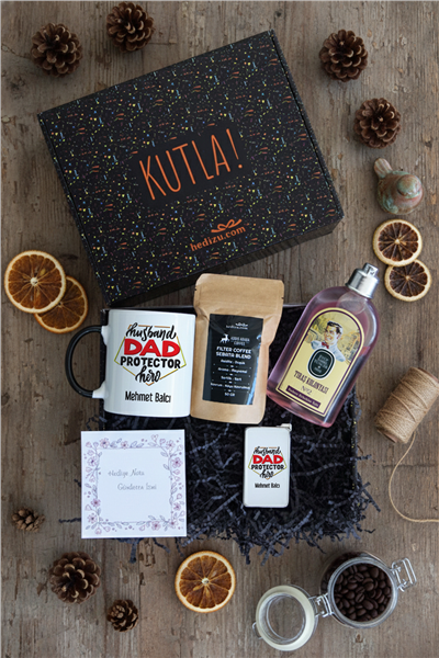 Husbanda Dad Protector Hero Hediye Kutusu - Kişiye Özel Kupa Standart, Traş Kolonyası, Çakmak, Filtre Kahve