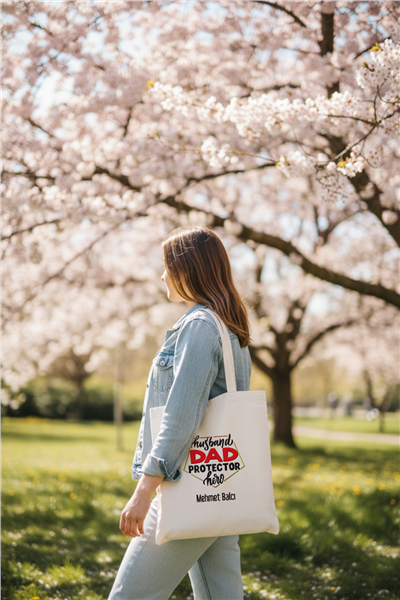 Husbanda Dad Protector Hero Kişiye Özel Bez Çanta