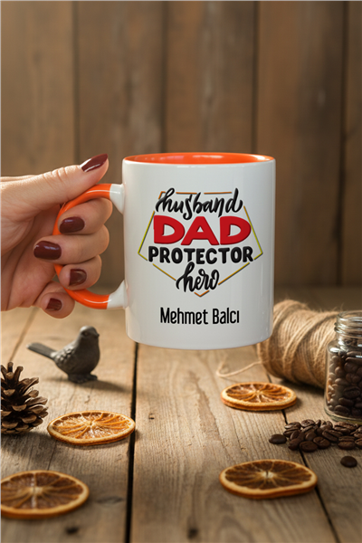 Husbanda Dad Protector Hero Kişiye Özel Kupa Bardak Standart
