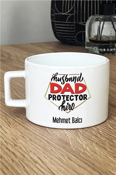 Husbanda Dad Protector Hero Kişiye Özel Lüks Fincan