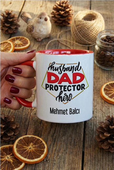 Husbanda Dad Protector Hero Kişiye Özel Kupa Bardak Standart