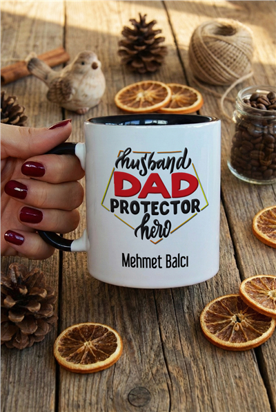 Husbanda Dad Protector Hero Kişiye Özel Kupa Bardak Standart