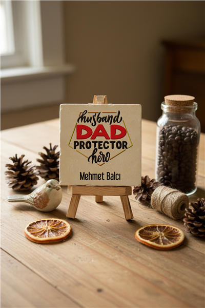 Husbanda Dad Protector Hero Kişiye Özel Dekoratif Taş İsimlik
