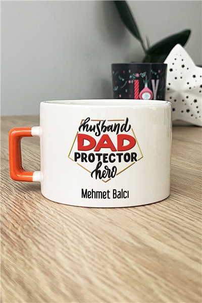 Husbanda Dad Protector Hero Kişiye Özel Lüks Fincan