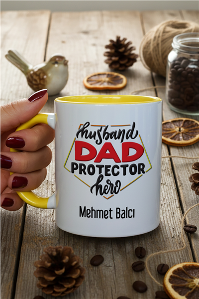 Husbanda Dad Protector Hero Kişiye Özel Kupa Bardak Standart