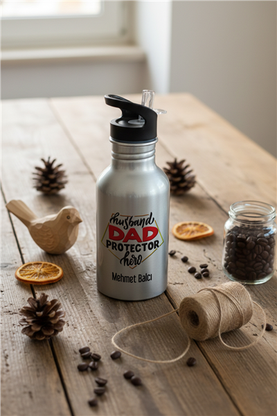 Husbanda Dad Protector Hero Kişiye Özel Pipetli Matara