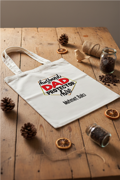 Husbanda Dad Protector Hero Kişiye Özel Bez Çanta