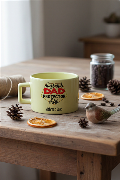 Husbanda Dad Protector Hero Kişiye Özel Lüks Pastel Fincan