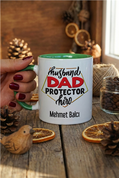Husbanda Dad Protector Hero Kişiye Özel Kupa Bardak Standart