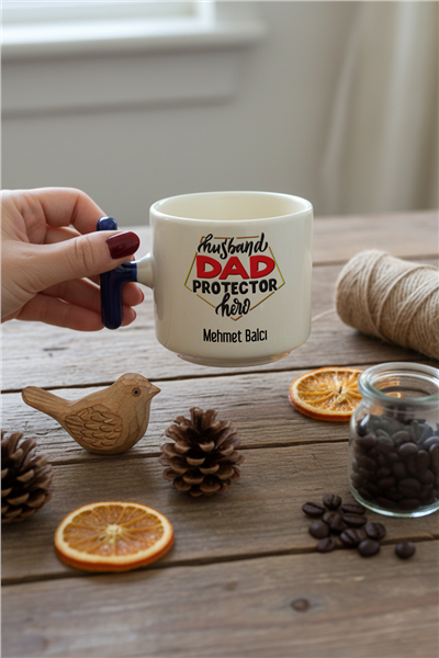 Husbanda Dad Protector Hero Kişiye Özel T Kupa