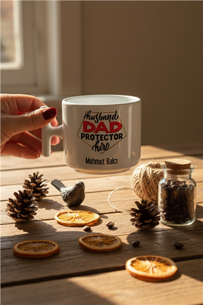 Husbanda Dad Protector Hero Kişiye Özel T Kupa