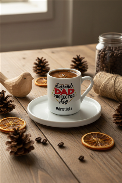 Husbanda Dad Protector Hero Kişiye Özel Türk Kahvesi Fincanı
