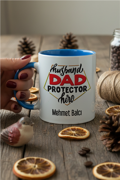 Husbanda Dad Protector Hero Kişiye Özel Kupa Bardak Standart