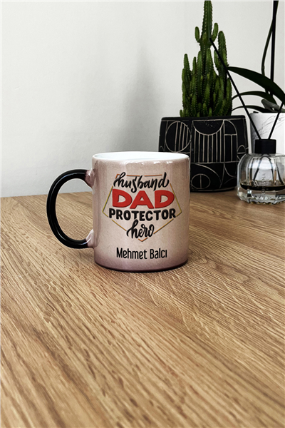 Husbanda Dad Protector Hero Kişiye Özel Kupa Bardak Standart