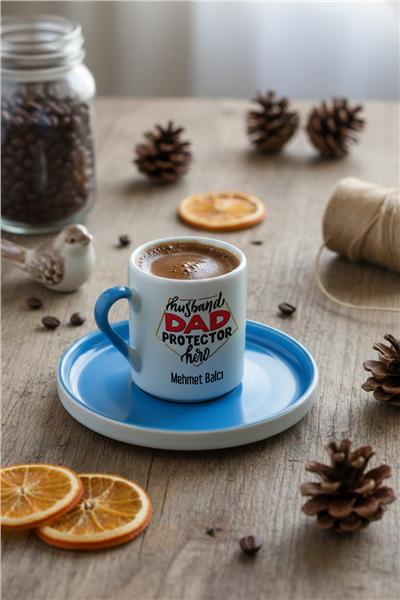 Husbanda Dad Protector Hero Kişiye Özel Türk Kahvesi Fincanı