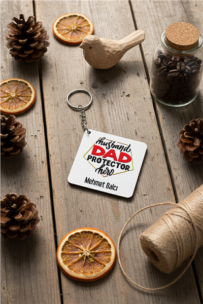 Husbanda Dad Protector Hero Kişiye Özel Anahtarlık