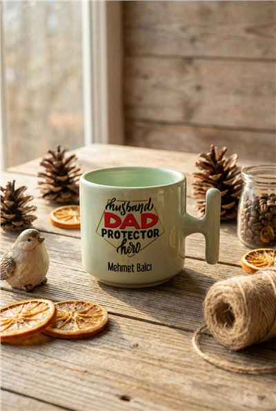 Husbanda Dad Protector Hero Kişiye Özel T Pastel Kupa
