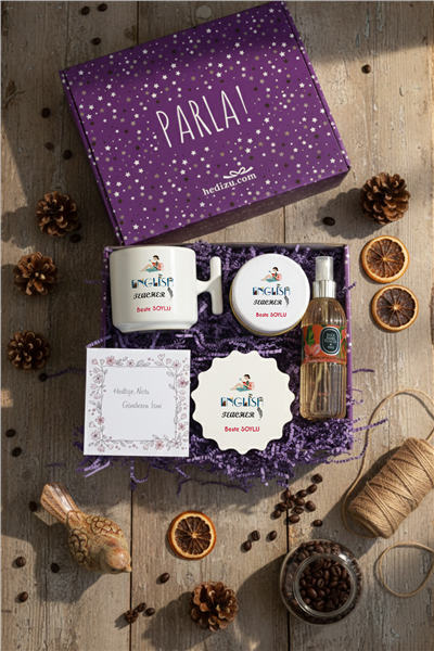 İngilizce Öğretmeni Hediye Kutusu - Kişiye Özel T Kupa, Kolonya, Bardak Altlığı, Mum