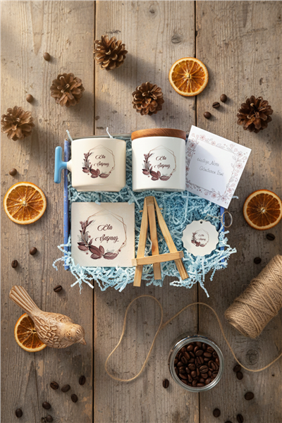 İsim Soyisim Hediye Kutusu - Kişiye Özel T Kupa, Seramik Kalemlik, Dekoratif Taş İsimlik, Güneş Anahtarlık