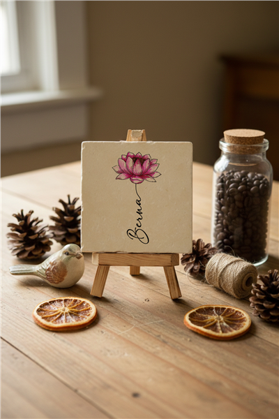 İsimli Nilüfer Kişiye Özel Dekoratif Taş İsimlik