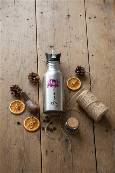 İsimli Nilüfer Kişiye Özel Pipetli Matara