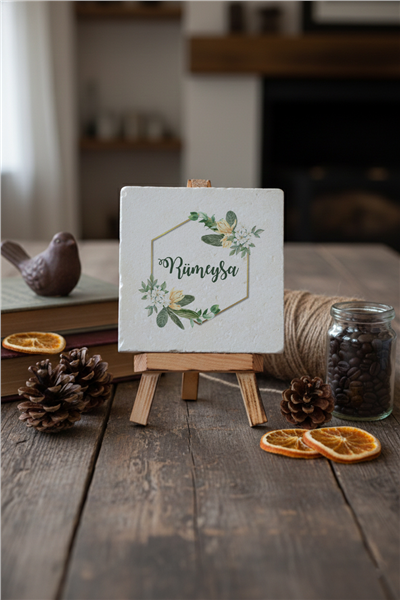 İsme Özel Çiçekli Kişiye Özel Dekoratif Taş İsimlik