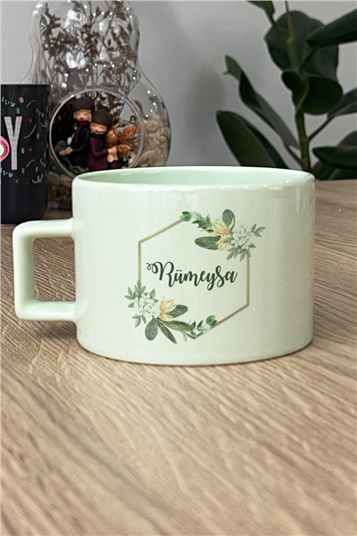 İsme Özel Çiçekli Kişiye Özel Lüks Pastel Fincan