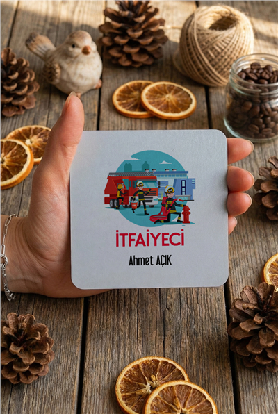 İtfaiyeci Kişiye Özel Bardak Altlığı