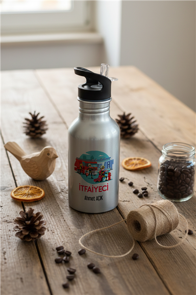 İtfaiyeci Kişiye Özel Pipetli Matara