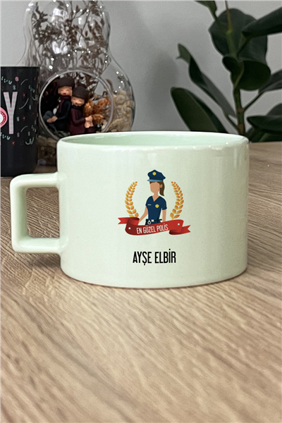 Kadın Polis Kişiye Özel Lüks Pastel Fincan