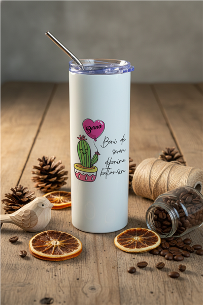 Kaktüs Kişiye Özel Pipetli Çelik Termos