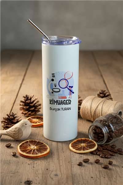 Kimyager Kişiye Özel Pipetli Çelik Termos