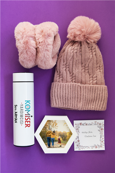 Komiser Yardımcısı Hediye Kutusu - Kişiye Özel Dijital Göstergeli Termos, Kulaklık, Bere, Altıgen Fotoğraf Çerçevesi