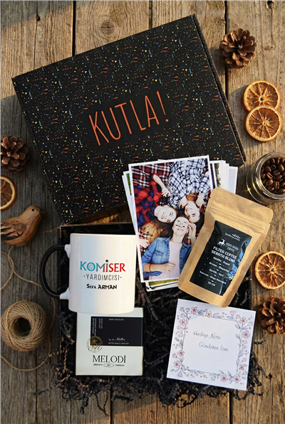 Komiser Yardımcısı Hediye Kutusu - Kişiye Özel Kupa Standart, Filtre Kahve, Melodi Çikolata, Fotoğraf 12 Adet