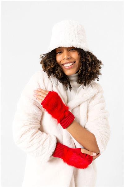 Kürklü Kırmızı Yünlü Kesik Eldiven