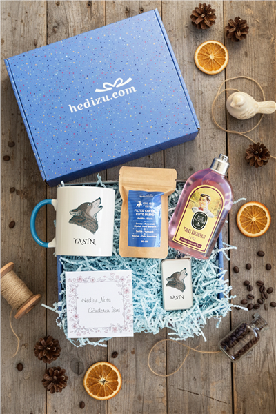 Kurt Baskılı Hediye Kutusu - Kişiye Özel Kupa Standart, Traş Kolonyası, Çakmak, Filtre Kahve