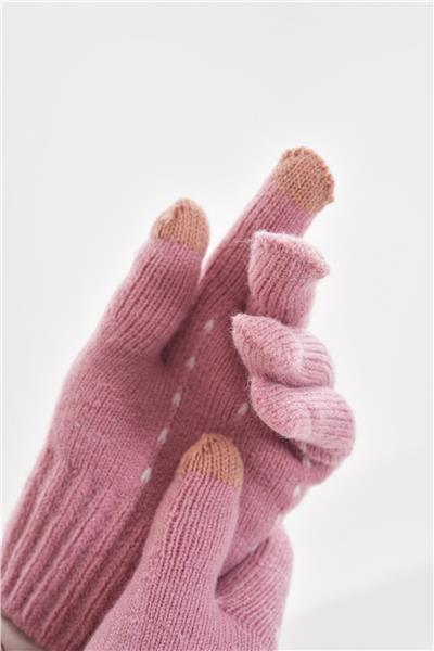 Love Nakışlı Dokunmatik Çift Katlı Pembe Eldiven