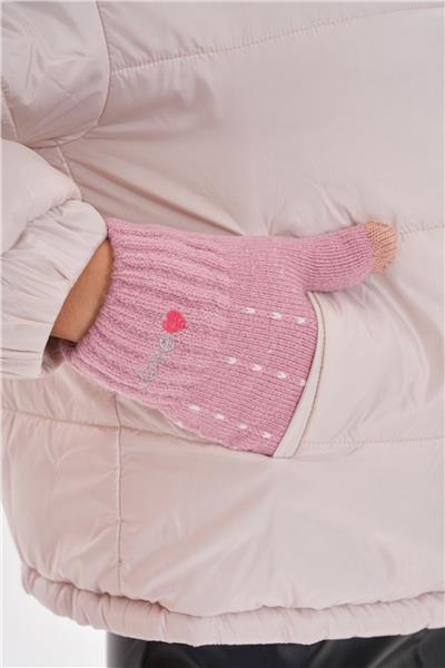 Love Nakışlı Dokunmatik Çift Katlı Pembe Eldiven