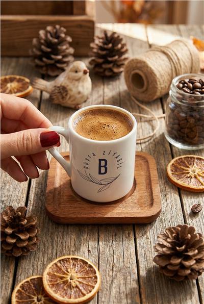 Minimal Baş Harf ve İsim Kişiye Özel Türk Kahvesi Fincanı